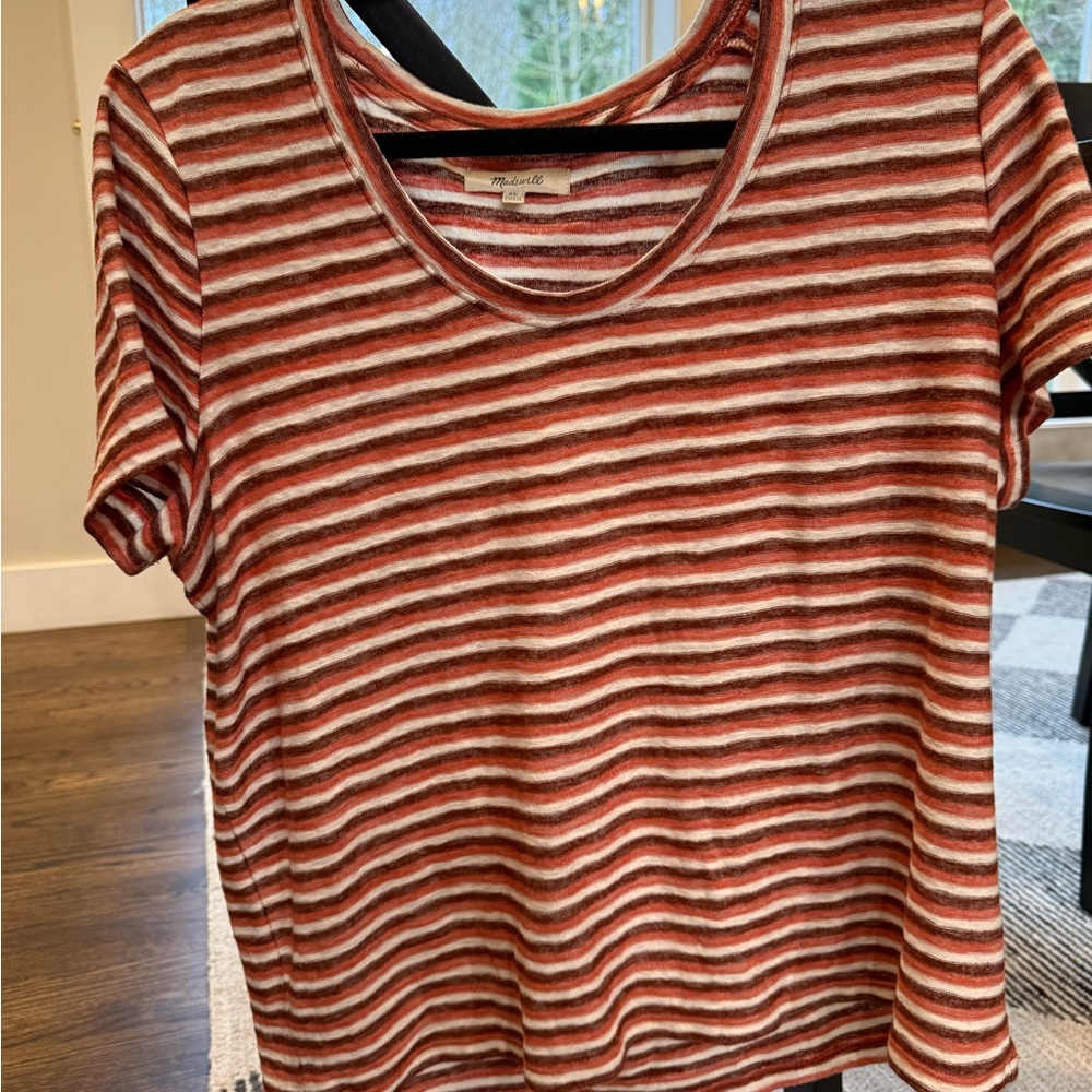 Madewell Red and White Striped Short Sleeve Tee